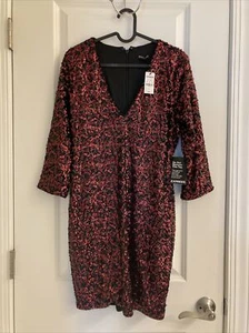 Express Women Cocktail Formal Stretch Sequins Bodycon Dress Size 6 Black/Red - Picture 1 of 3