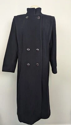 Womens Wool Cashmere Double Breasted Trench Coat Size 6P Blk VTG Donnybrook  - Image 1 of 4
