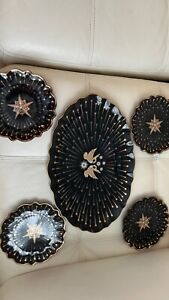 Anthropologie Catherine Martin Starry Night set Serving Platter 4 plates  Black