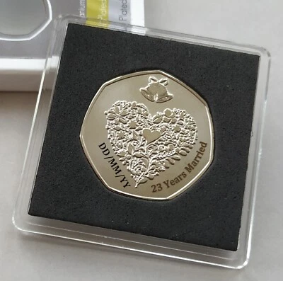 7 SIDED MINT 23rd Wedding Anniversary Gift ( PERSONALISED Wedding DATE On Coin ) Wife/Husband
