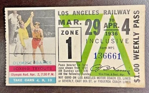 Los Angeles Railway Pass March 29 to April 4, 1936  Olympic Boxing  - Picture 1 of 2