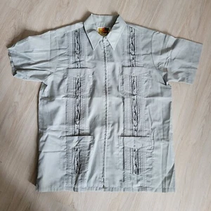 The Genuine Haband Guayabera Zipper Blue Cigar Embroidered Cuban Men's Shirt-Med - Picture 1 of 3