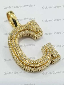 100% Real 10k Yellow Gold Diamond C Initial Charm Pendant Letter Alphabet  - Picture 1 of 10