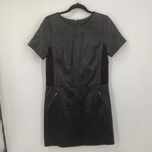 Halogen Leather Ponte Knit Shift Dress Womens Small Pockets Exposed Zipper EUC - Picture 1 of 11