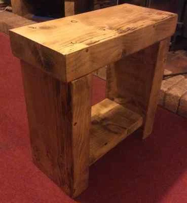 Small Chunky Rustic Pine Solid Wood Bench Side Table Lamp Stand Handmade in UK - Image 1 of 4