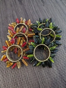 Napkin Rings Crate & Barrel Glass Beaded Set Of 6 Leaf Shapes - Picture 1 of 9