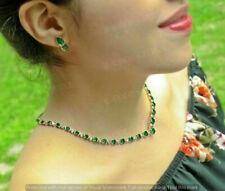 Stunning 24.00 Ct Round Cut Emerald & Diamond Necklace In 14k Yellow Gold Finish