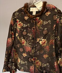 Doncaster Lux Real Fur Mink Collar Embroidery Asian Inspired Jacket Sz 10 - Picture 1 of 15