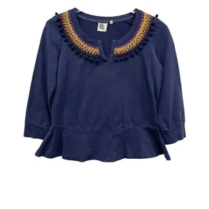 Anthropologie Lilka Toorie Pompom Scoop Neck Top Blouse Boho Style Cotton Size S - Picture 1 of 7