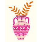 Pink Greek Vase Fern Illustration Xl Wall Art Canvas Print