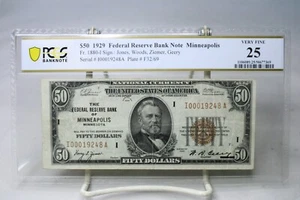 1929 $50 Federal Reserve Bank Note Minneapolis Fr.1880 PCGS VF25 #9248 - Picture 1 of 2