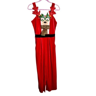 Born Famous Rojo Terciopelo Reno Llama Navidad Mono Disfraz de Vacaciones M Foto 1 de 4