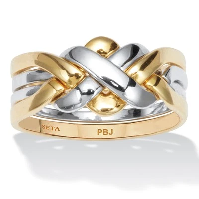 Anillo rompecabezas de 4 piezas nudo sin fin chapado en oro amarillo de 14k y platino Foto 1 de 4