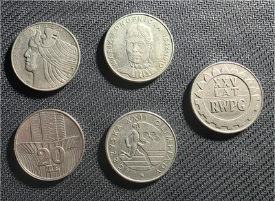 COIN OF POLAND 20 ZLOTY 1974, 1975, 1976, 1978, 1980 (5 coins) - Image 1 of 4