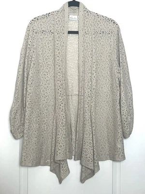 Cárdigan abierto de encaje Kim Rogers talla pequeña XL manga 3/4 beige drapeado delantero abuela Foto 1 de 4