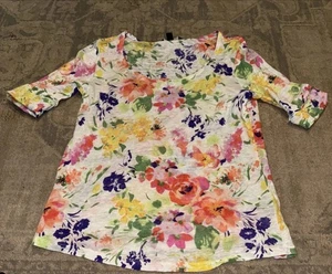 Ralph Lauren LRL Weiß Multi Blumen Hemd Leinen Damen Gr. Small Kurzarm - Bild 1 von 5