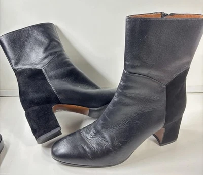 Botines Aquatalia Elodie 7.5 Cuero y Gamuza Negro Botín Cremallera Lateral Foto 1 de 4