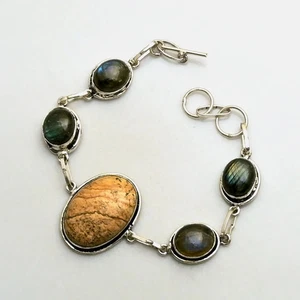 Picture Jasper Labradorite Gemstone Handmade Bracelet Jewelry 19 Gms AB 23705 - Picture 1 of 1