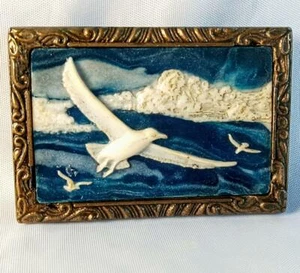 Rare Incolay Stone Handcrafted Cameo Scene USA Brass Belt Buckle 1976 - Picture 1 of 4