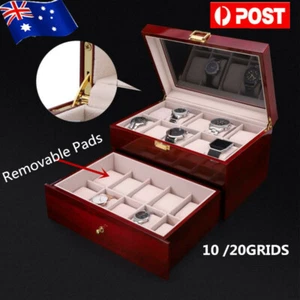 10/20 Slot Glass Wooden Watch Jewelry Display Case Collection Storage Holder Box - Picture 1 of 14