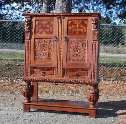 AMAZING Lifetime Oak Tudor China Bar Cabinet Stickley Cover