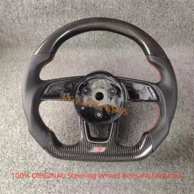 Volante personalizado de fibra de carbono real de cuero perforado línea roja para Audi S5 Foto 1 de 4