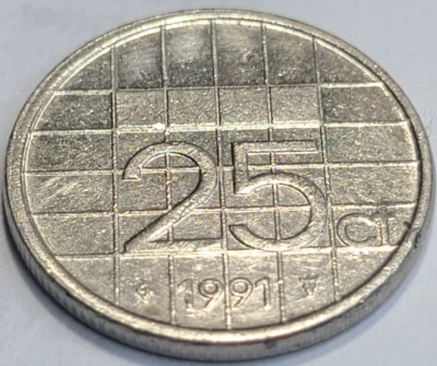 1991 NETHERLAND 25 CT COIN KM# 204 US SELLER COMBINE SHIPPING - Image 1 of 2