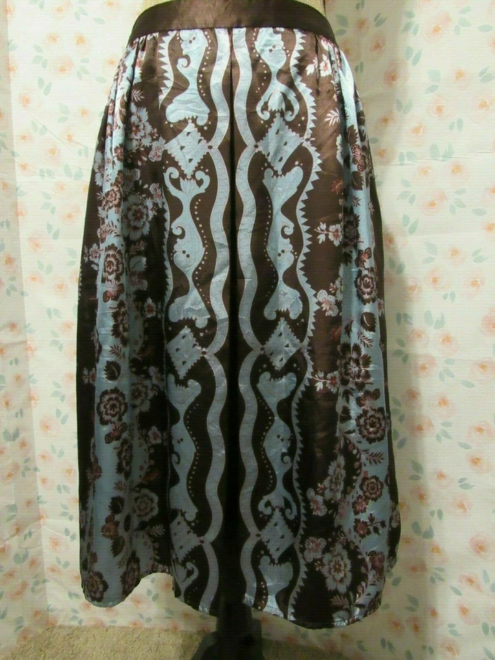 APOSTROPHE, Falda de Carrera Mujer Marrón/Azul Poli Floral Sedosa Media Pantorrilla, Talla 8 Foto 1 de 4