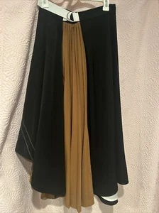Ellie Makir Black Brown Belted Asymmetrical Pleated Skirt Size Small Passover - Picture 1 of 10