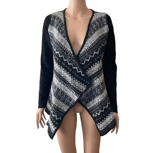 Aventura Sweater Cardigan Wool Cashmere Open Front Fair Isle Large Black Gray  - Picture 1 of 9