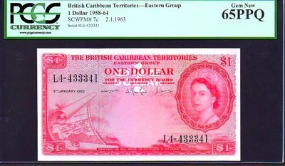 BRITISH CARIBBEAN TERRITORIES P7c $1 "MAP NOTE" 1963 PCGS 65PPQ! EXTREMELY RARE! - Image 1 of 4