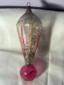 Antiker Weihnachtsschmuck Glas Träne Kugelfuß Silber Girlande innen EX9919 - Bild 1 von 7