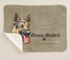 German Shepherd Dog Breed Profile Art Brown Sherpa Fleece Throw Blanket - Picture 1 of 4