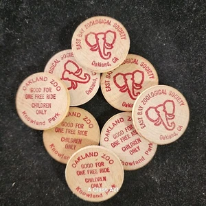 8 Oakland, CA East Bay Zoological Society Good For 1 Ride Wooden Nickel. B1229 - Picture 1 of 4