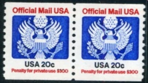 #O135 20 CENT OFFICIAL MAIL MINT VF NH O.G COIL PAIR - Picture 1 of 2