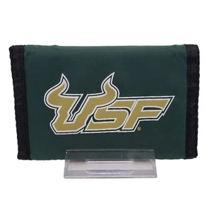 University of South Florida Bulls USF Logo Nylon Trifold Wallet Green Gold - Picture 1 of 10