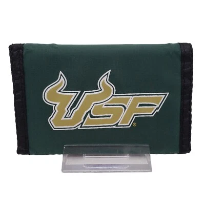 Cartera triple de nailon con logotipo de USF de University of South Florida Bulls oro verde Foto 1 de 4