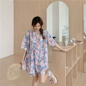 Lady Japanese Kimono Pajamas Set Gauze Cotton Sleepwear Sakura Yukata Sauna Suit - Picture 1 of 17