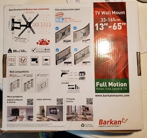 NIB Barkan TV Wall Mount 13" to 65" Full Motion rotate fold swivel and tilt - Picture 1 of 3