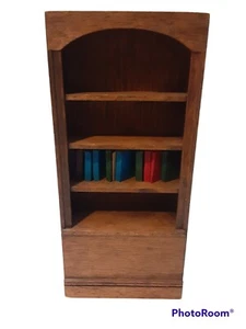 Vtg Houseworks Dollhouse Miniature  Wood Single Book Case 4 Shelves w/ Books - Picture 1 of 8