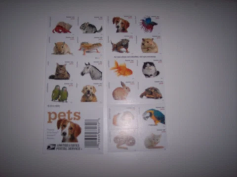 BOOKLET OF 20 USPS FIRST CLASS PETS FOREVER STAMPS PUPPY KITTEN FISH HORSE MNH Cover