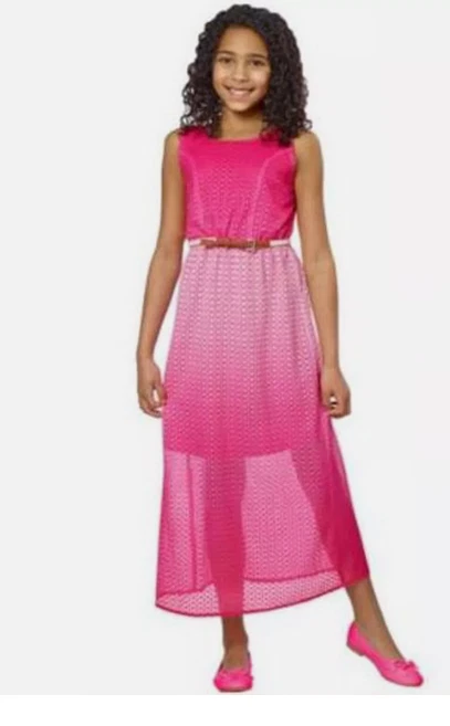 Paper Doll Maxi Dress With Braided Belt for Girls Fuchsia Size 14
