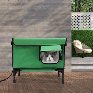 Elevated Heated Cat House Outside Heated Cat Bed Cat Shelter Kitty w/Heating Pad - Picture 1 of 24