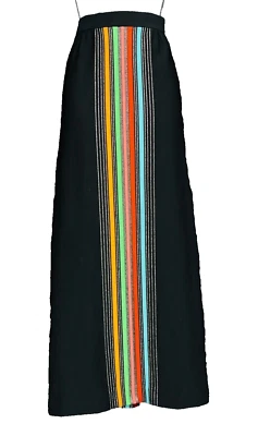 Vintage 1970s black maxi skirt, rainbow stripes color block high waist knit S M - Image 1 of 4
