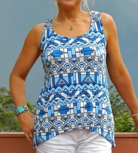 VINTAGE Groovy Resort Chic Breezy Smock Geometric Retro Top - Bild 1 von 3