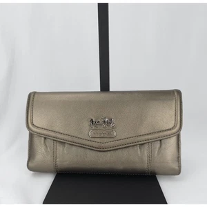 Coach Madison Trifold Metallic Leather Wallet Checkbook Classic Logo Large - Picture 1 of 16