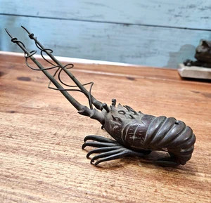Japanese Antique bronze lobster figurine Noshi holder Total Length:8.27inches - Picture 1 of 9
