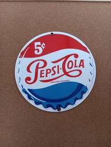 Ande Rooney's Vintage 8" Pepsi Cola Porcelain Enamel Soda Sign 1991 - Picture 1 of 4