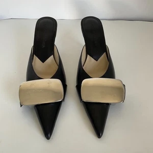 Lado Bokuchava Revolve Buckle Mules Slip-On Black Leather Designer Silver Sz 7 - Picture 1 of 19