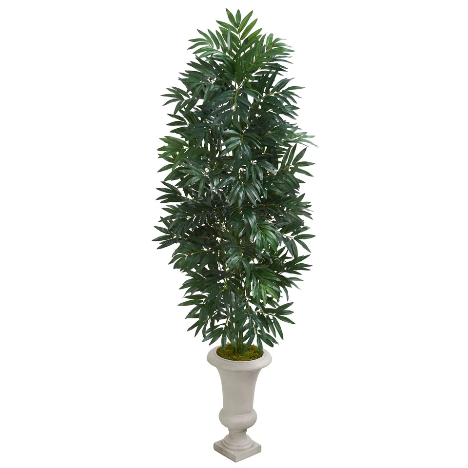 Planta artificial de palma de bambú casi natural de 5,5’ en urna decoración realista del hogar Foto 1 de 1